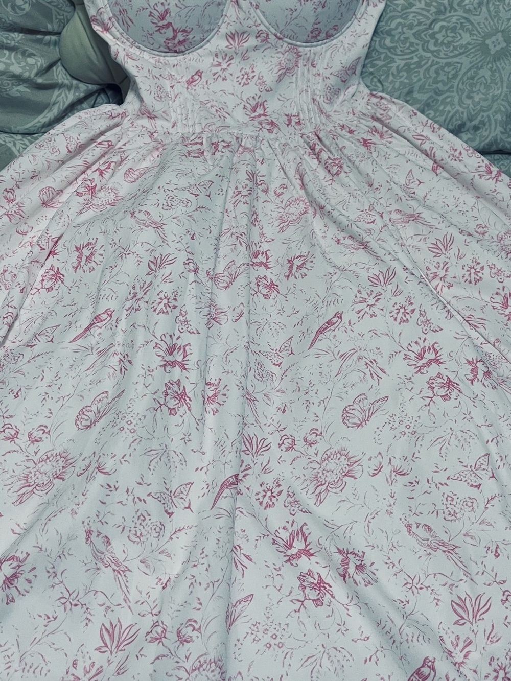 Fashion Nova White Full Circle Dress with Pink Botanical Print